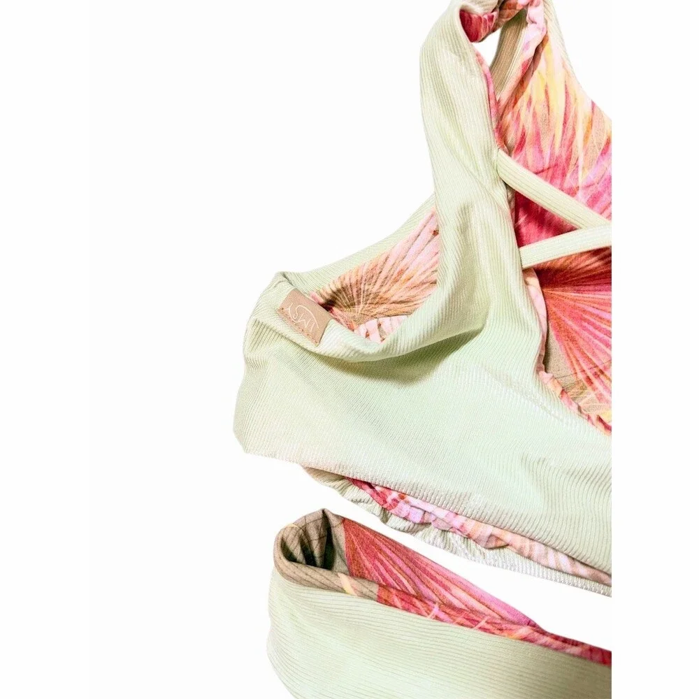 IMSY Girls Reversible Bikini Set 8 | Mint Green & Tropical Palm Print